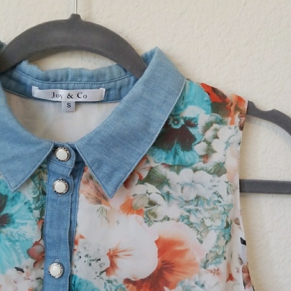 Pastel floral dress with denim collar - Picture 2 of 6